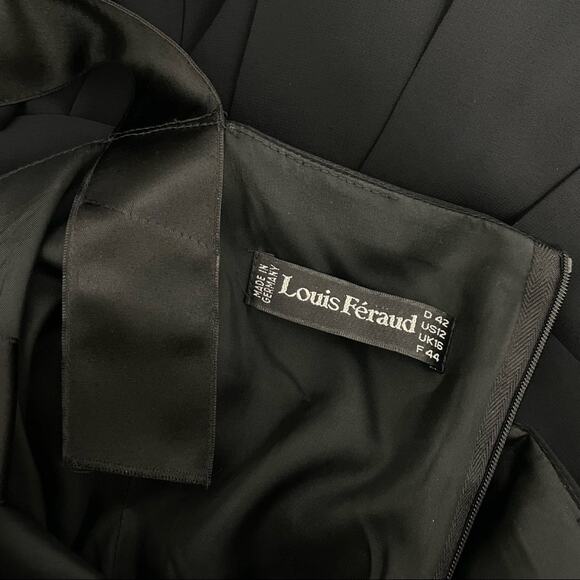 LOUIS FERAUD Vintage Dress Womens Size 12 Black Ruffle Ribbon Bow Pleated German - Picture 8 of 10